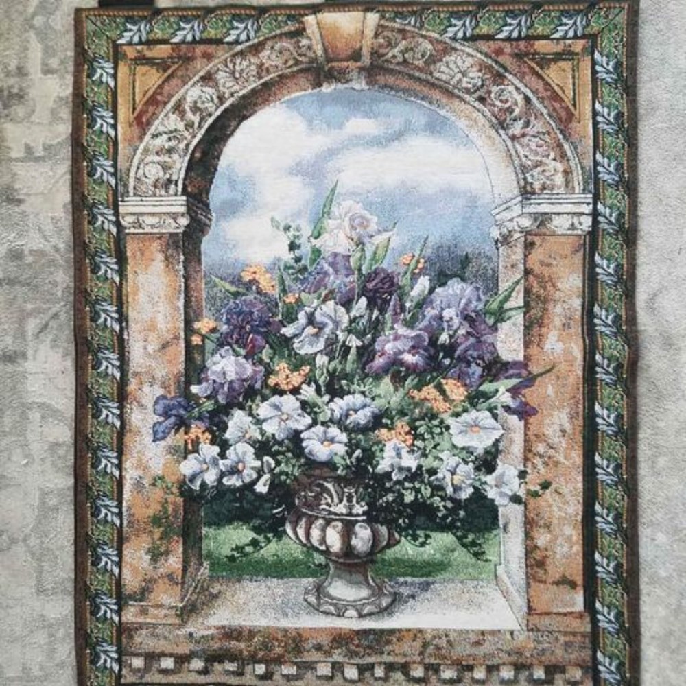 Floral Grandeur Wall Tapestry Arched Window 26"×37" by Seagull